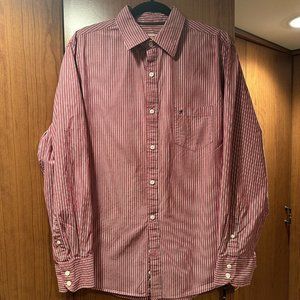Mossimo Mens L Dress Shirt Button Up Striped Business Casual Long Sleeve Red EUC